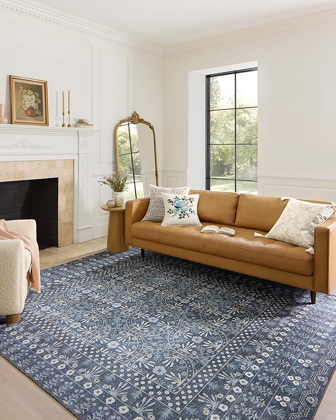 Loloi Rifle Paper Co. Maison Collection MAO-03 Rosette Blue 2'-6" x 12'-0", .19" Pile Height, Runner Rug