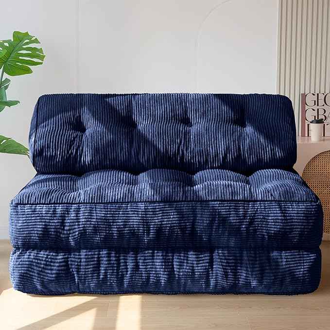MAXYOYO Folding Sofa Bed, Convertible Sleeper Chair with Pillow Foldable Matress with Back Support, Portable Fold Out Chair Bed Comfy Floor Sofa Lounge for Living Room Bedroom, Navy Double