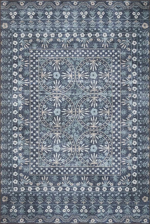 Loloi Rifle Paper Co. Maison Collection MAO-03 Rosette Blue 2'-6" x 12'-0", .19" Pile Height, Runner Rug