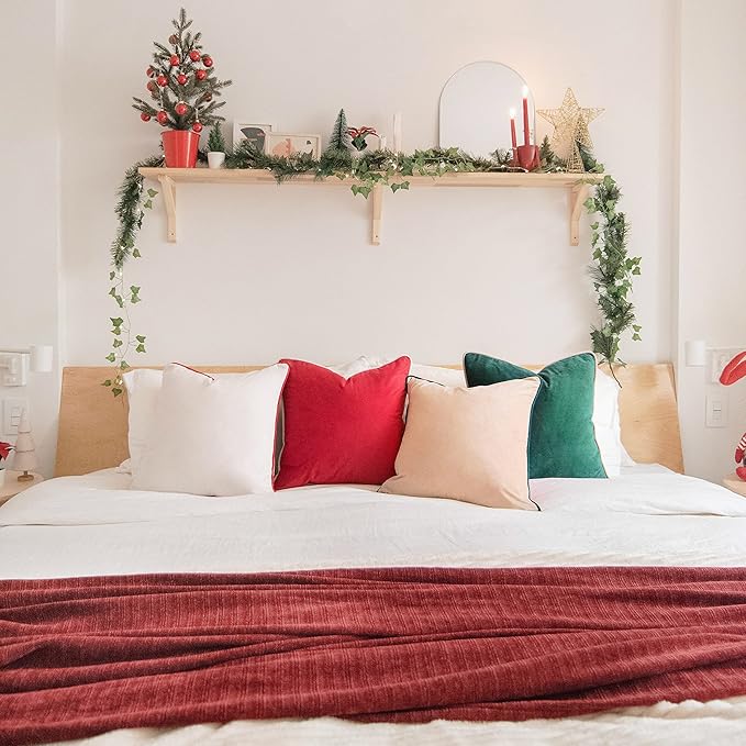 MONDAY MOOSE Christmas Decorative Throw Pillow Covers Cushion Cases, Set of 4 Soft Velvet Double-Sided Designs, Mix and Match for Home Decor, Pillow Inserts Not Included (22x22 inch, Red/Green)