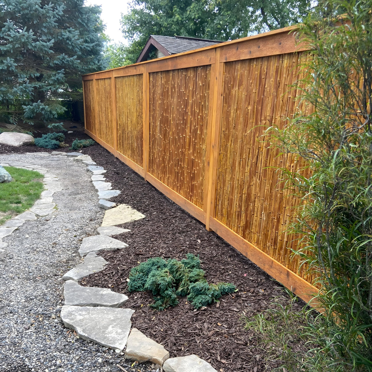 Caramel Brown Bamboo Fence Roll Outdoor Fencing Panels 4 ft H x 8 ft L