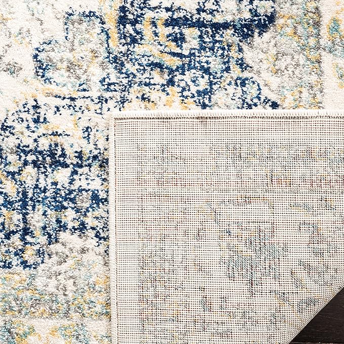 SAFAVIEH Evoke Collection Runner Rug - 2'2" x 4', Ivory & Blue, Shabby Chic Oriental Medallion Design, Non-Shedding & Easy to Clean, Ideal for Foyer, Kitchen, Entryway (EVK220C)