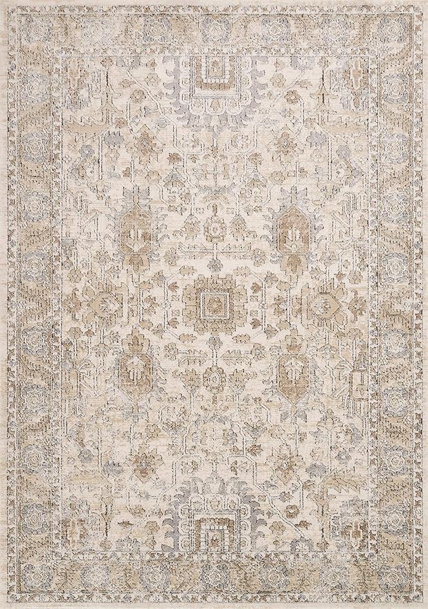 Loloi Teagan Collection TEA-03 Ivory/Sand 7'-11" x 10'-6" Area Rug, Large, Soft Neutral Rug, High-Traffic for Living Room, Bedroom, Home Office, Dining Area
