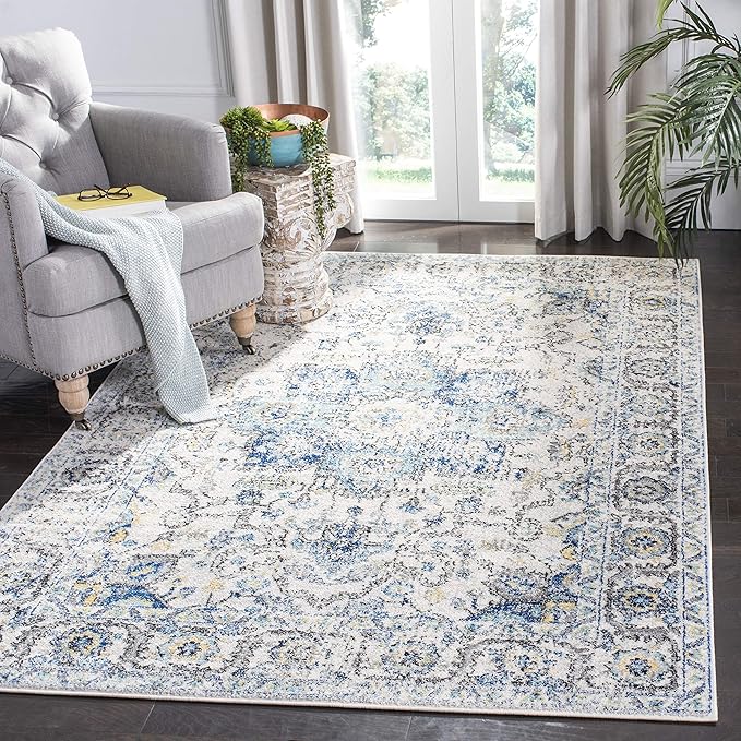 SAFAVIEH Madison Collection Accent Rug - 4' x 6', Turquoise & Ivory, Snowflake Medallion Design, Non-Shedding & Easy Care, Ideal for High Traffic Areas in Foyer, Living Room, Bedroom (MAD603K)
