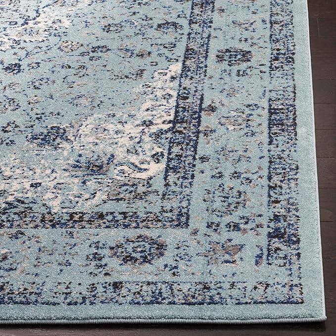 SAFAVIEH Evoke Collection Runner Rug - 2'2" x 7', Light Blue, Shabby Chic Oriental Medallion Design, Non-Shedding & Easy to Clean, Ideal for Hallway, Foyer, Kitchen, Entryway, Bedroom (EVK220E)