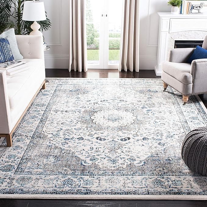 SAFAVIEH Area Rug 12x18 - Evoke Collection - Large - Ivory & Grey, Shabby Chic Oriental Medallion Design, Non-Shedding & Easy to Clean, Ideal for Living Room, Bedroom, Dining Space (EVK220D)