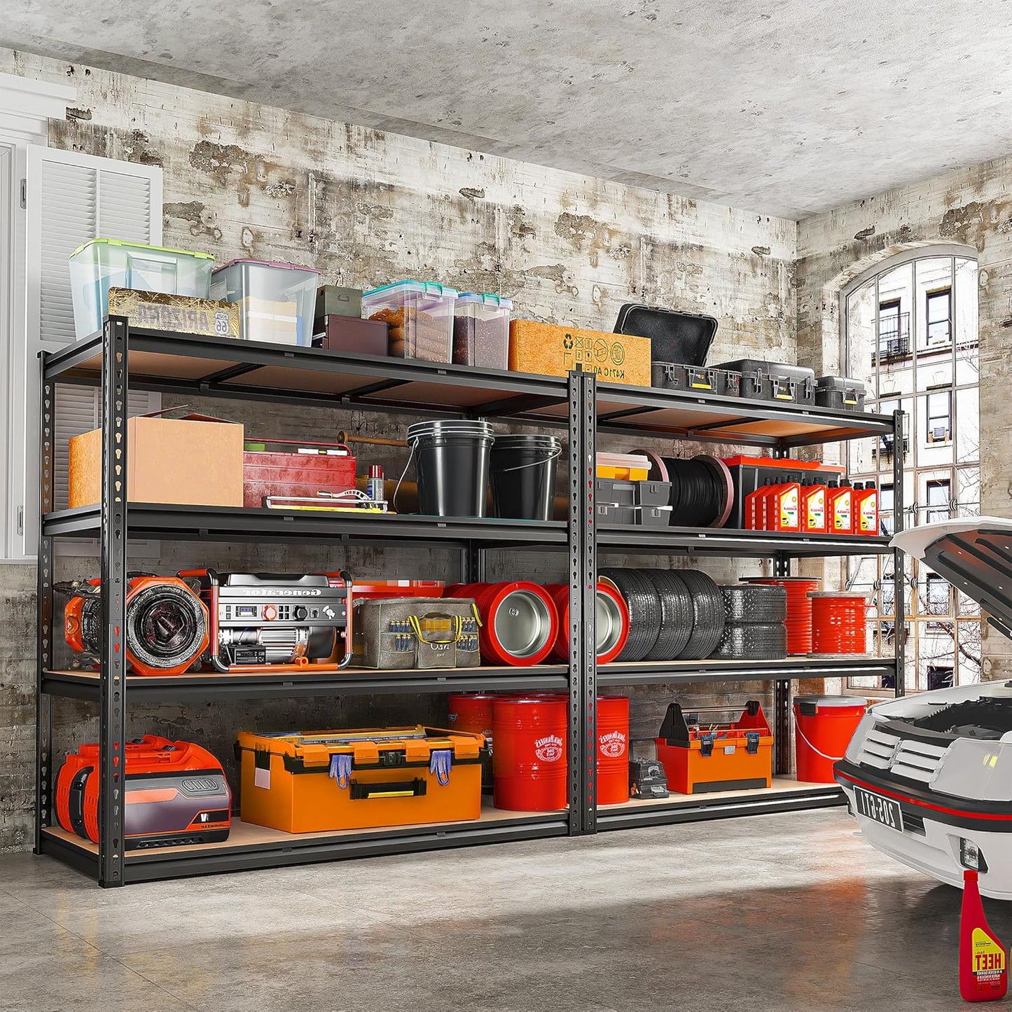 REIBII 48" W Garage Shelving Heavy Duty 2550 LBS Storage Shelves 4 Tier Heavy Duty Shelving, Adjustable Metal Shelves, Industrial Shelf for Garage, Warehouse, Pantry, 48" W x 60" H x 24" D - NestledHome