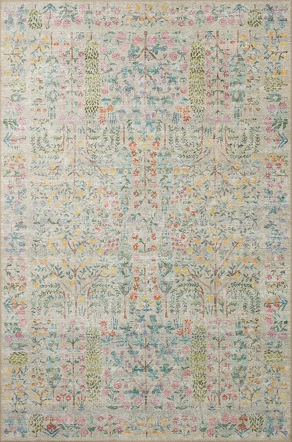 Loloi Rifle Paper Co. Maison Collection MAO-07 Khaki 3'-0" x 3'-0" Round, .19" Pile Height, Accent Rug