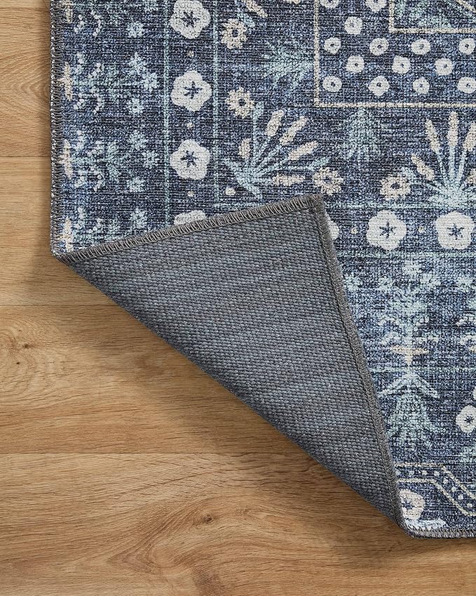 Loloi Rifle Paper Co. Maison Collection MAO-03 Rosette Blue 2'-6" x 12'-0", .19" Pile Height, Runner Rug