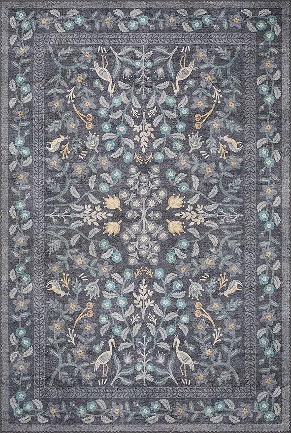 Loloi Rifle Paper Co. Maison Collection MAO-01 Nightingale Black 2'-3" x 3'-9", .19" Pile Height, Accent Rug