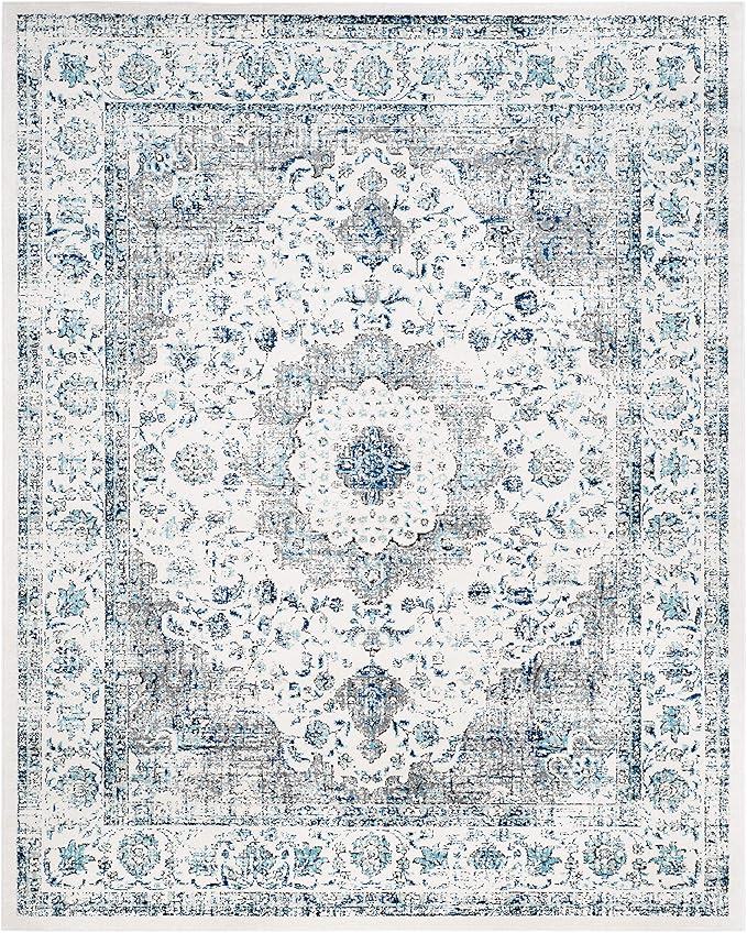 SAFAVIEH Area Rug 12x18 - Evoke Collection - Large - Ivory & Grey, Shabby Chic Oriental Medallion Design, Non-Shedding & Easy to Clean, Ideal for Living Room, Bedroom, Dining Space (EVK220D)