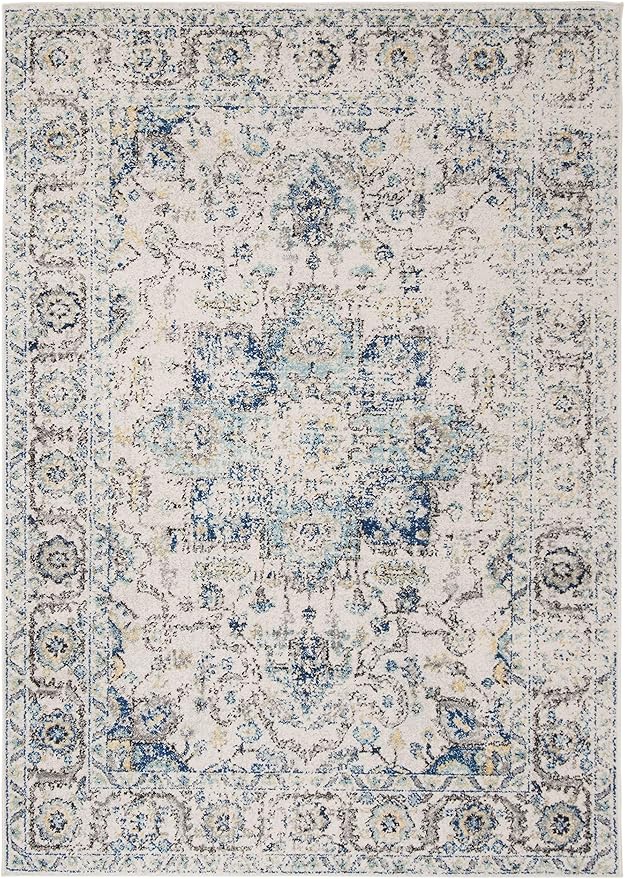 SAFAVIEH Madison Collection Accent Rug - 4' x 6', Turquoise & Ivory, Snowflake Medallion Design, Non-Shedding & Easy Care, Ideal for High Traffic Areas in Foyer, Living Room, Bedroom (MAD603K)