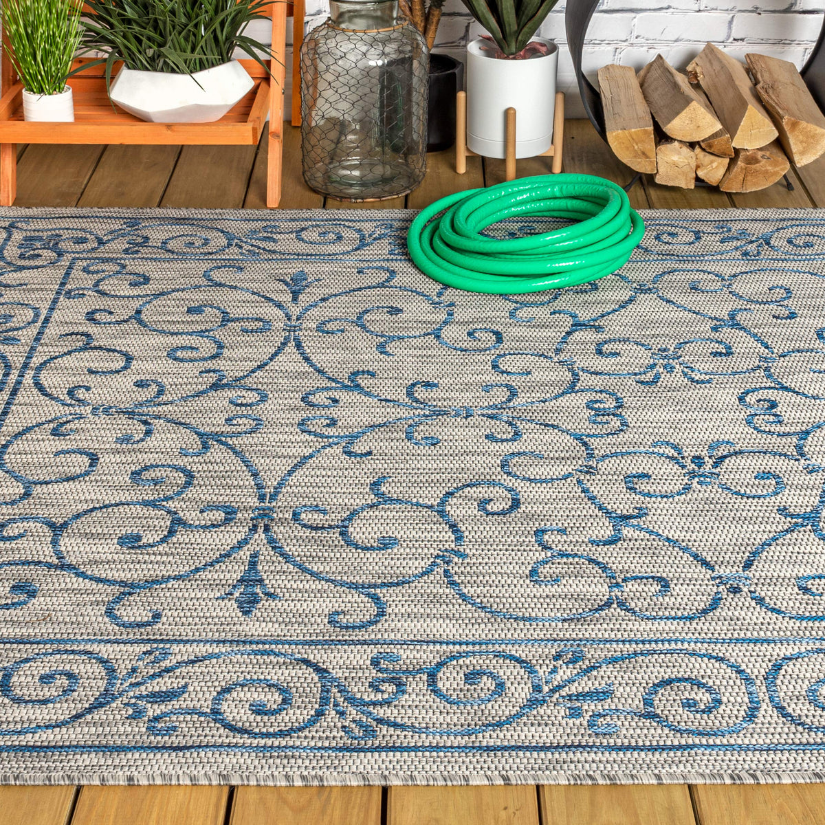 Vintage Filigree Indoor Outdoor Area Rug 3X5 Gray