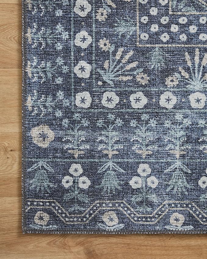Loloi Rifle Paper Co. Maison Collection MAO-03 Rosette Blue 2'-6" x 12'-0", .19" Pile Height, Runner Rug