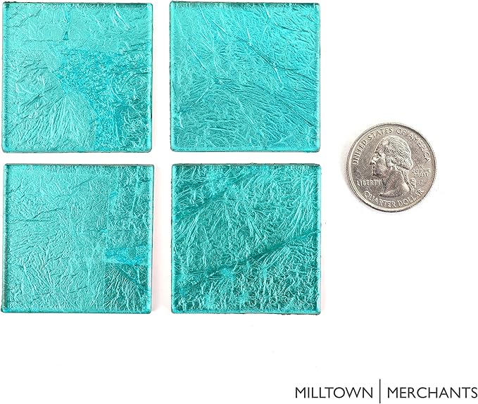 Milltown Merchants™ 1.8 Inch (48mm) Blue Foil Mosaic Tile - Bulk Aqua Mosaic Tiles - 3 Pound (48 oz) Tile Assortment for Backsplash, Murals, Stepping Stones, and Mosaics