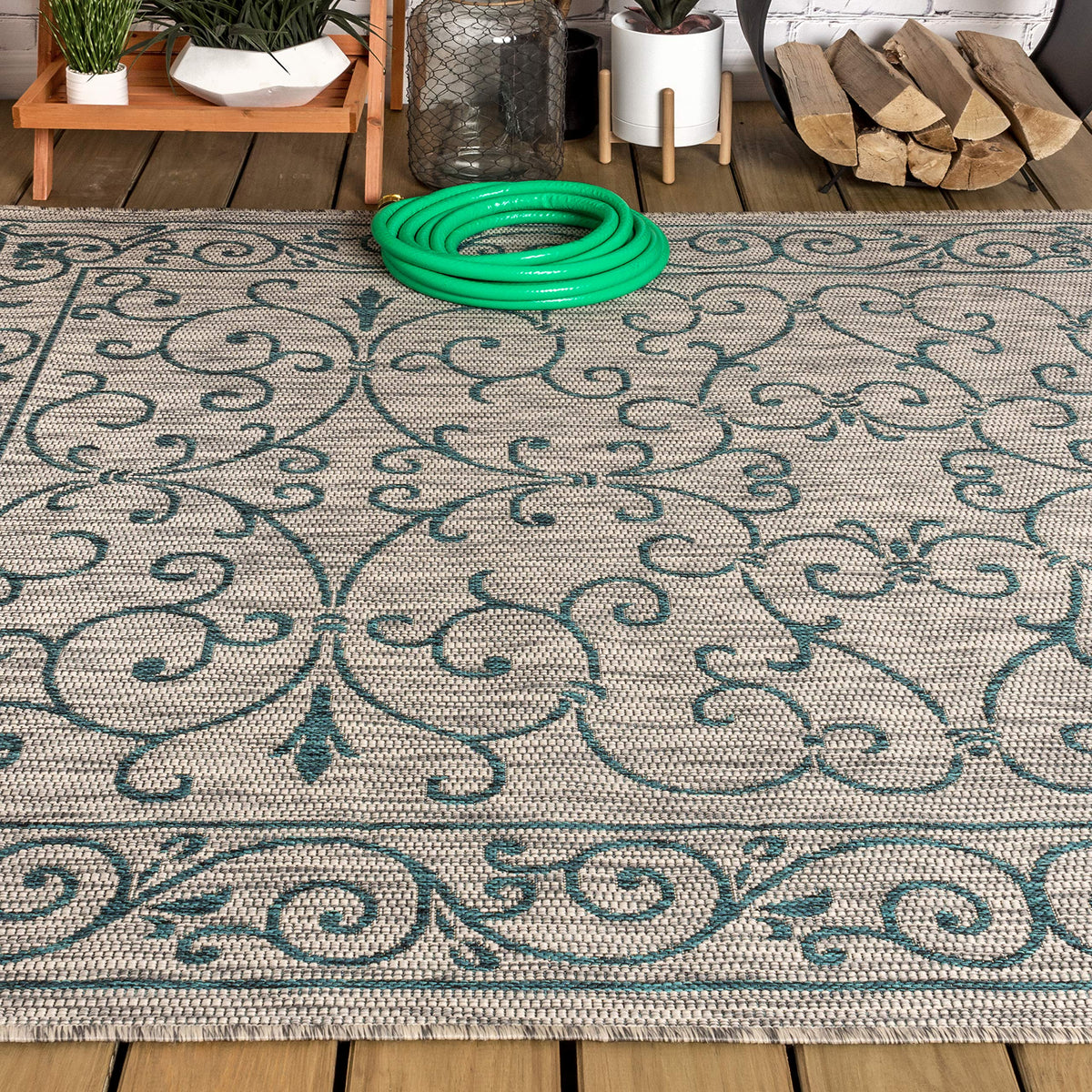 Vintage Filigree Indoor Outdoor Area Rug 3X5 Gray