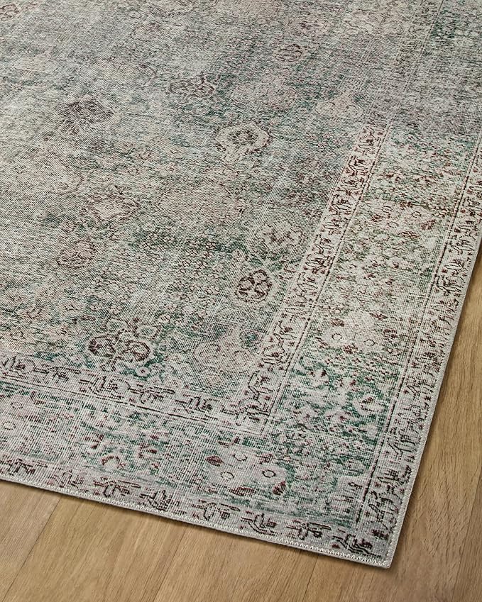 Loloi Chris Loves Julia Jules Collection JUL-08 Emerald/Antique Ivory 2'-6'' x 7'-6'', .13" Pile Height, Runner Rug