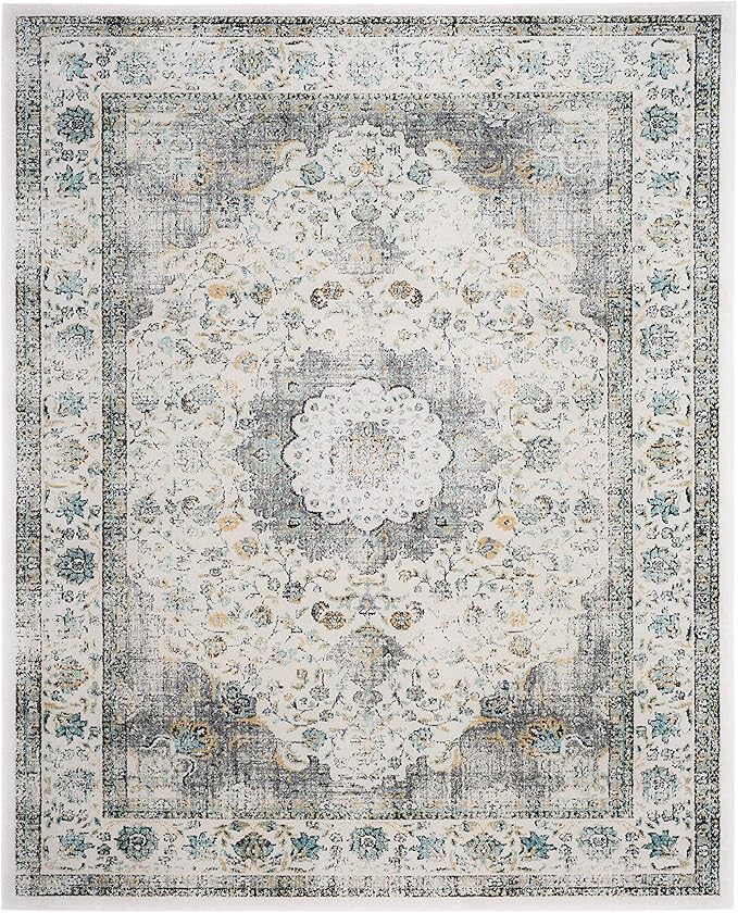 SAFAVIEH Area Rug 12x18 - Evoke Collection - Large - Grey & Gold, Shabby Chic Oriental Medallion Design, Non-Shedding & Easy to Clean, Ideal for Living Room, Bedroom, Dining Space (EVK220B)