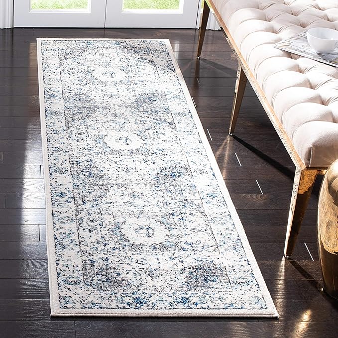 SAFAVIEH Evoke Collection Runner Rug - 2'2" x 19', Ivory & Grey, Shabby Chic Oriental Medallion Design, Non-Shedding & Easy to Clean, Ideal for Hallway, Foyer, Kitchen, Entryway, Bedroom (EVK220D)