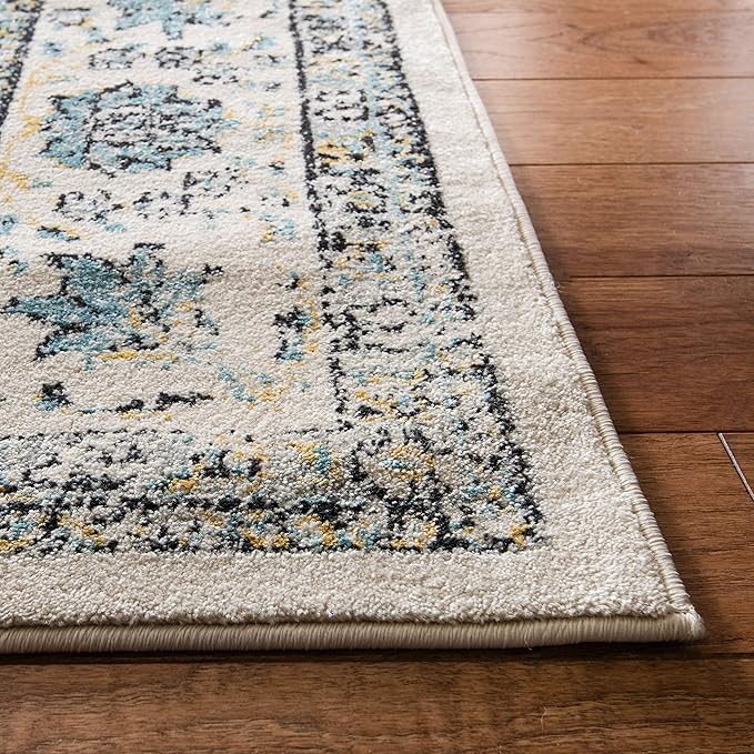 SAFAVIEH Evoke Collection Runner Rug - 2'2" x 7', Grey & Gold, Shabby Chic Oriental Medallion Design, Non-Shedding & Easy to Clean, Ideal for Hallway, Foyer, Kitchen, Entryway, Bedroom (EVK220B)