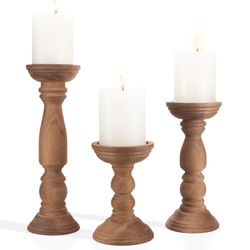 Farmhouse Wooden Candle Holders for Pillar Candles Set of 3