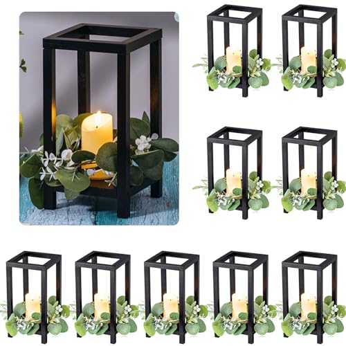 10 Pcs Wooden Wedding Lantern Centerpiece Candle Lantern Table Wooden Candle Holder Decorative for Wedding Party Table Valentine Decor
