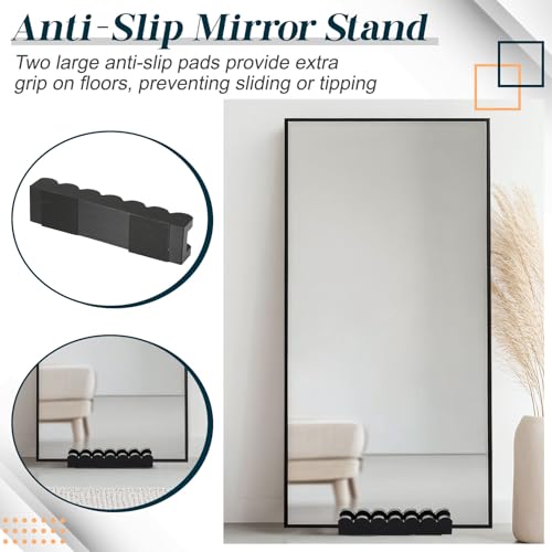 Wavy Wooden Floor Mirror Stand 9.8 x 2.3 x 1.5 Inches Anti Slip Base for Full Length Mirrors Stable Support Holder Bracket with Enlarged Non Slip Pads for Home Mirror Frames
