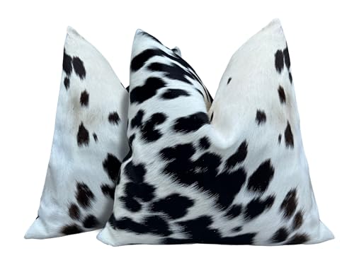 Pack of 2 Set Real Cowhide Genuine Leather Cushion Covers Throw Pillow for Farmhouse Decorations Chair Sofa Living Room Bedroom Decor Hair On Leather Fur 45 Cm 18 Inch MTO1703