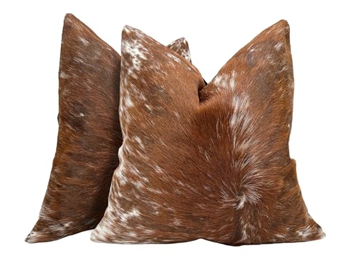 Pack of 2 Set Real Cowhide Genuine Leather Cushion Covers Throw Pillow for Farmhouse Decorations Chair Sofa Living Room Bedroom Decor Hair On Leather Fur 45 Cm 18 Inch MTO1703