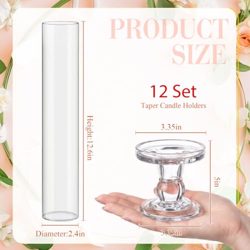 Set Glass Hurricane Pillar Candle Holders Candlestick 12.6"