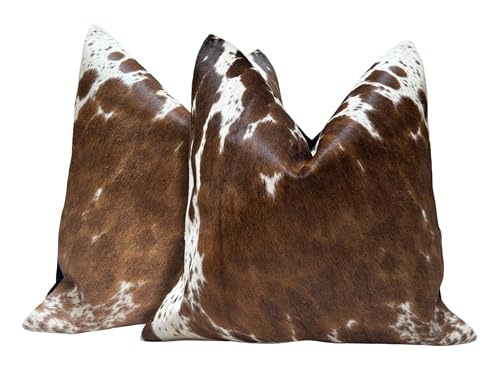 Pack of 2 Set Real Cowhide Genuine Leather Cushion Covers Throw Pillow for Farmhouse Decorations Chair Sofa Living Room Bedroom Decor Hair On Leather Fur 45 Cm 18 Inch MTO1703