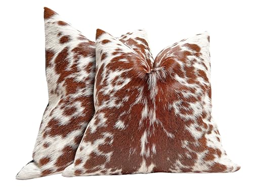 Pack of 2 Set Real Cowhide Genuine Leather Cushion Covers Throw Pillow for Farmhouse Decorations Chair Sofa Living Room Bedroom Decor Hair On Leather Fur 45 Cm 18 Inch MTO1703