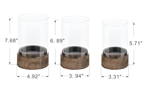 Glass Hurricane Candle Holders with Wooden Base
