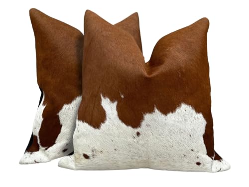 Pack of 2 Set Real Cowhide Genuine Leather Cushion Covers Throw Pillow for Farmhouse Decorations Chair Sofa Living Room Bedroom Decor Hair On Leather Fur 45 Cm 18 Inch MTO1703