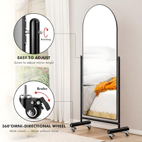 Arched Full Length Rolling Mirror on Wheels