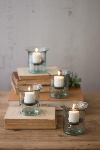 Glass Hurricane Pillar Candle Holder with Rustic Metal Insert