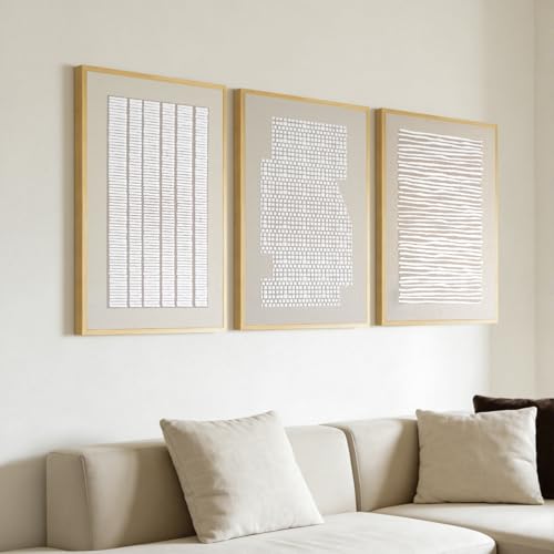 Modern Abstract Wall Art Bedroom Framed 3D Beige White