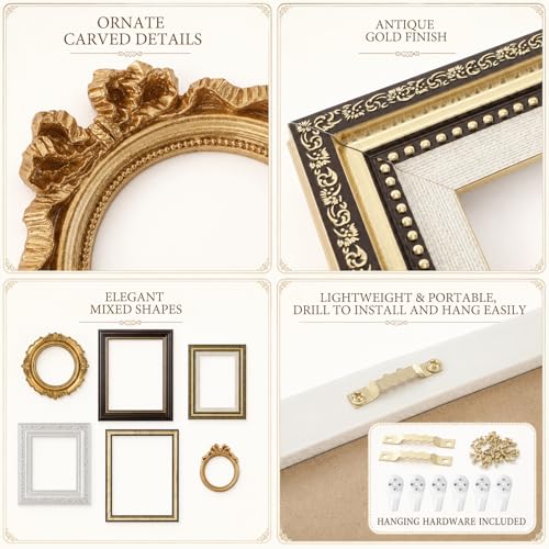 6 Pack Vintage Empty Picture Frames Baroque Gold Decor