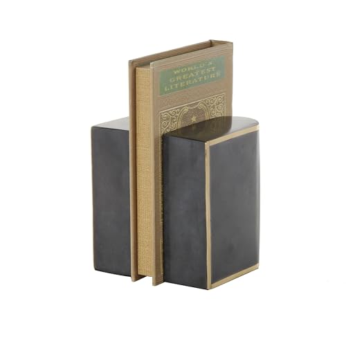 Marble Curved Rectangular Bookends with Gold Accents