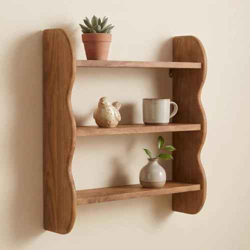3 Tier Scalloped Wooden Wall Shelf