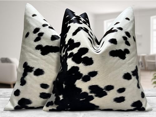 Pack of 2 Set Real Cowhide Genuine Leather Cushion Covers Throw Pillow for Farmhouse Decorations Chair Sofa Living Room Bedroom Decor Hair On Leather Fur 45 Cm 18 Inch MTO1703