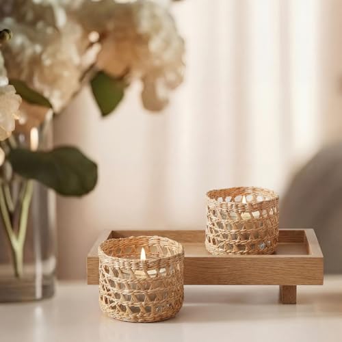 Wicker Rattan Candle Holder Votive Tealight Candle Holder