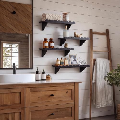 4 Pcs Scalloped Wood Floating Shelves for Wall