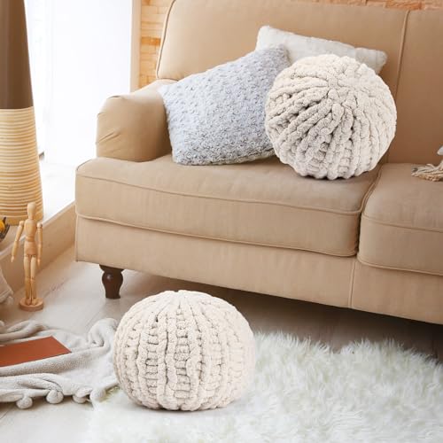 2 Pcs Round Knot Pillows Gift 13.8 Inch Chunky Knitted Throw