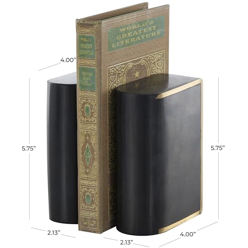 Marble Curved Rectangular Bookends with Gold Accents