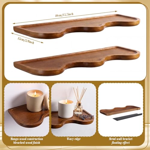 2 Pcs Floating Shelves for Wall Wood Scalloped Floatings Shelf Live Edge Floating Shelves Modern Scalloped Mounted Shelf Farmhouse Wall Decor for Home Bedroom Kitchen