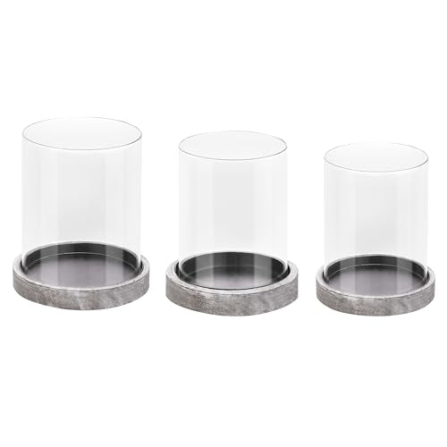 Glass Hurricane Candle Holders with Wooden Base