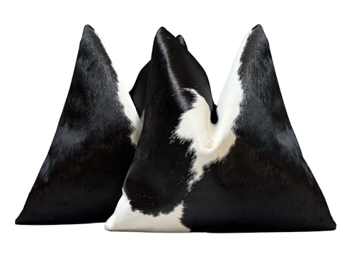 Pack of 2 Set Real Cowhide Genuine Leather Cushion Covers Throw Pillow for Farmhouse Decorations Chair Sofa Living Room Bedroom Decor Hair On Leather Fur 45 Cm 18 Inch MTO1703