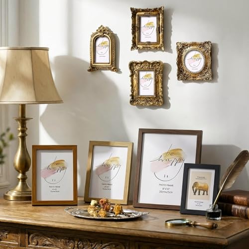 12 Pcs Vintage Picture Frames Resin Gallery Wall Frame Set with Trace Less Nails Suit Hanging Elegant Classical Decorations for Christmas Hotel Home Wedding Decoration