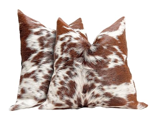 Pack of 2 Set Real Cowhide Genuine Leather Cushion Covers Throw Pillow for Farmhouse Decorations Chair Sofa Living Room Bedroom Decor Hair On Leather Fur 45 Cm 18 Inch MTO1703